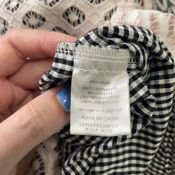 English Factory Lace and Gingham Cropped Blouse Small - Picture 6 of 6